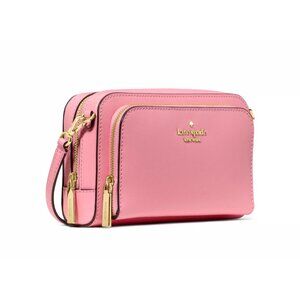 New Kate Spade Staci Dual Zip Around Crossbody Saffiano Leather Grapefruit Soda